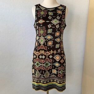 Xhilaration Boho Aztec Print Dress Black Multicolor Keyhole Back | Size Small